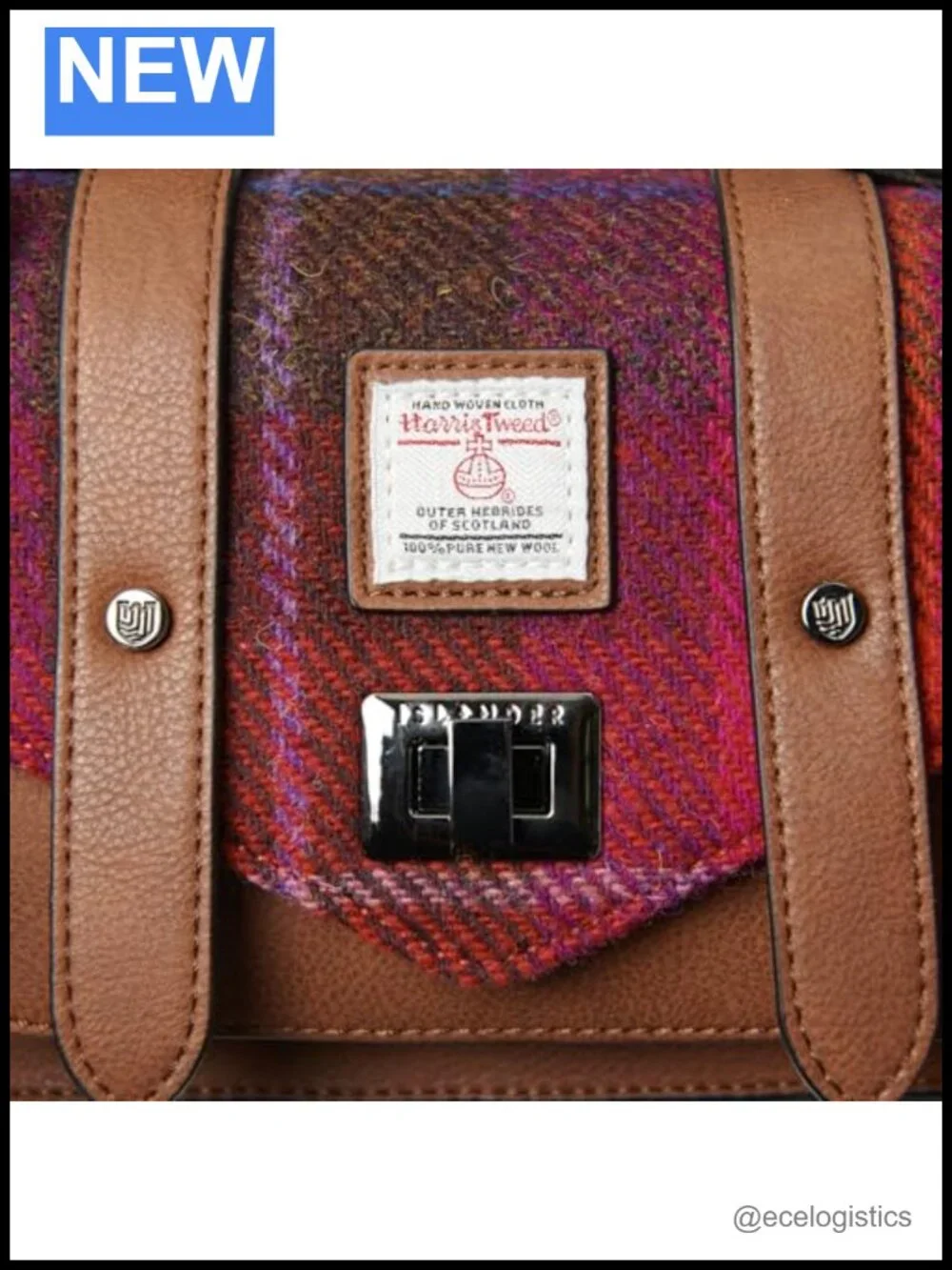 Genuine Harris Tweed Satchel with Adjustable Crossbody Strap, Structured Shape